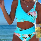 Bikini mit kontrastierendem Blumenmuster und Schlitz