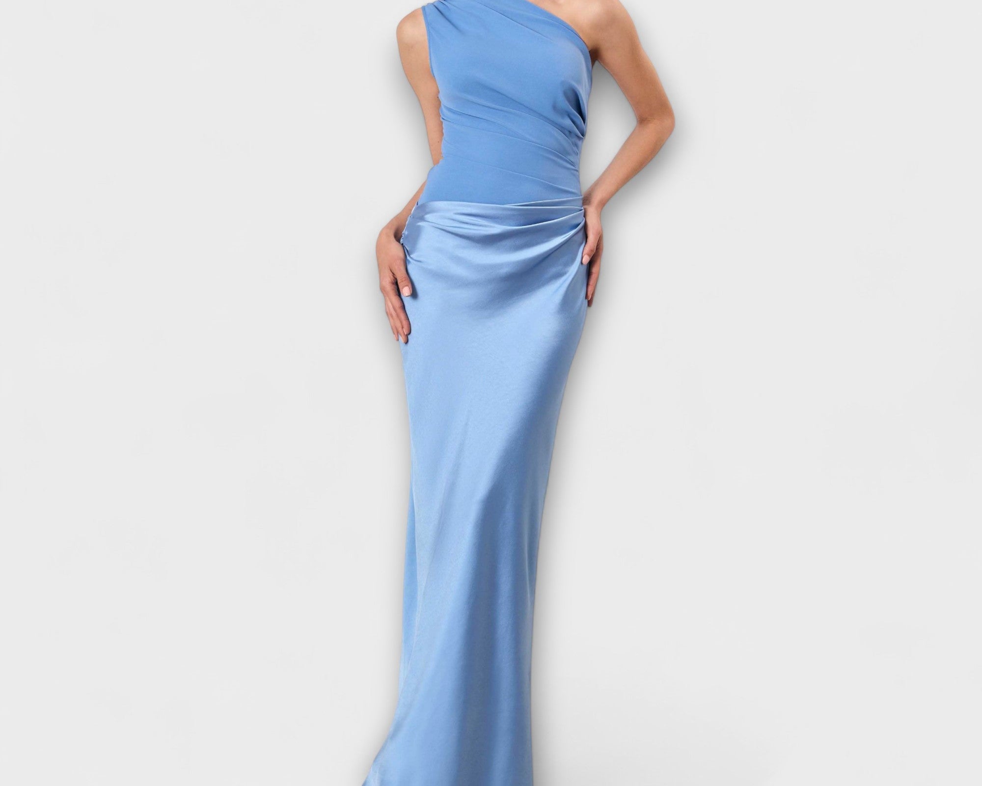 Elegantes Ein-Schulter Falten Maxi Kleid