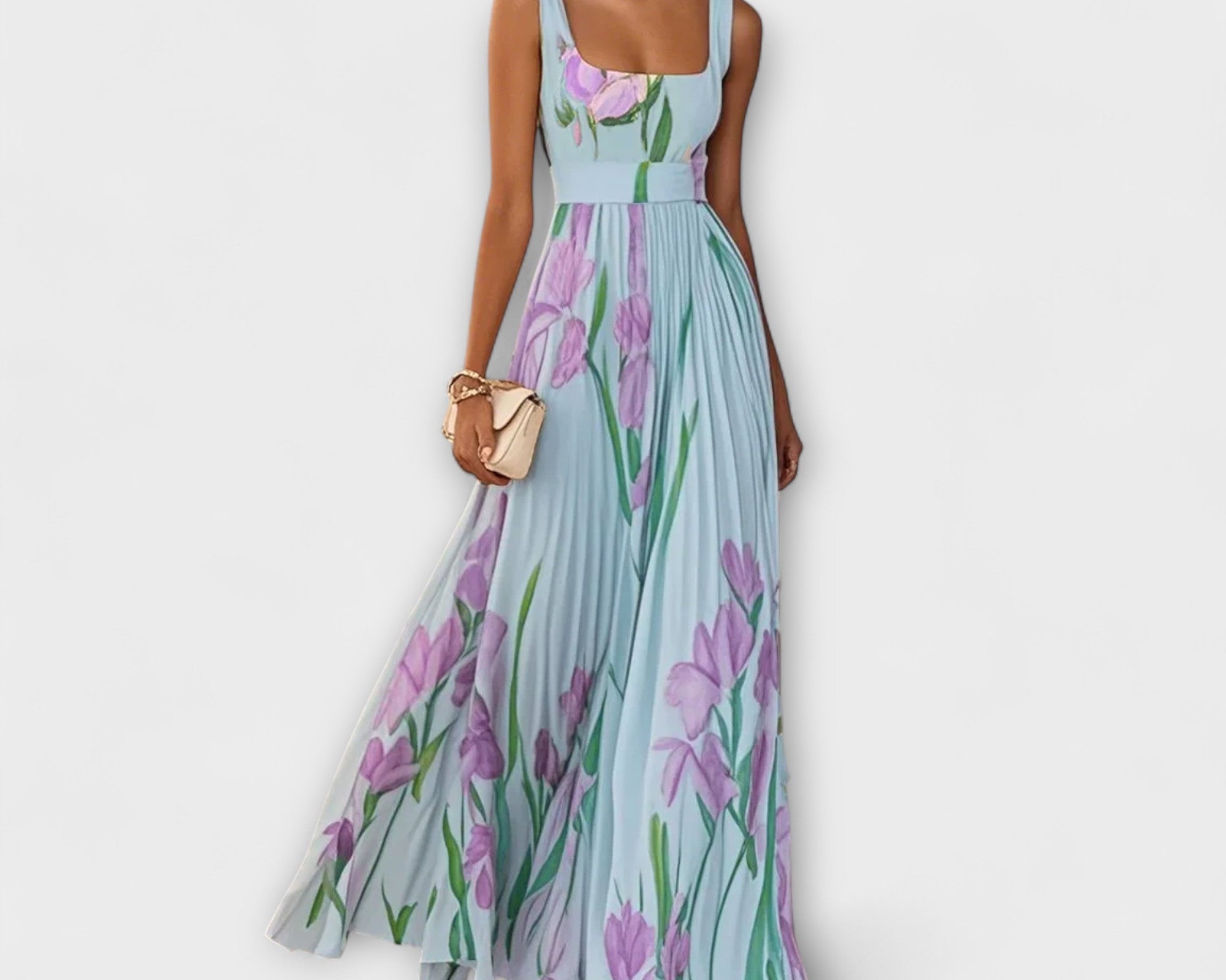 Gefaltetes florales Chiffon Maxikleid