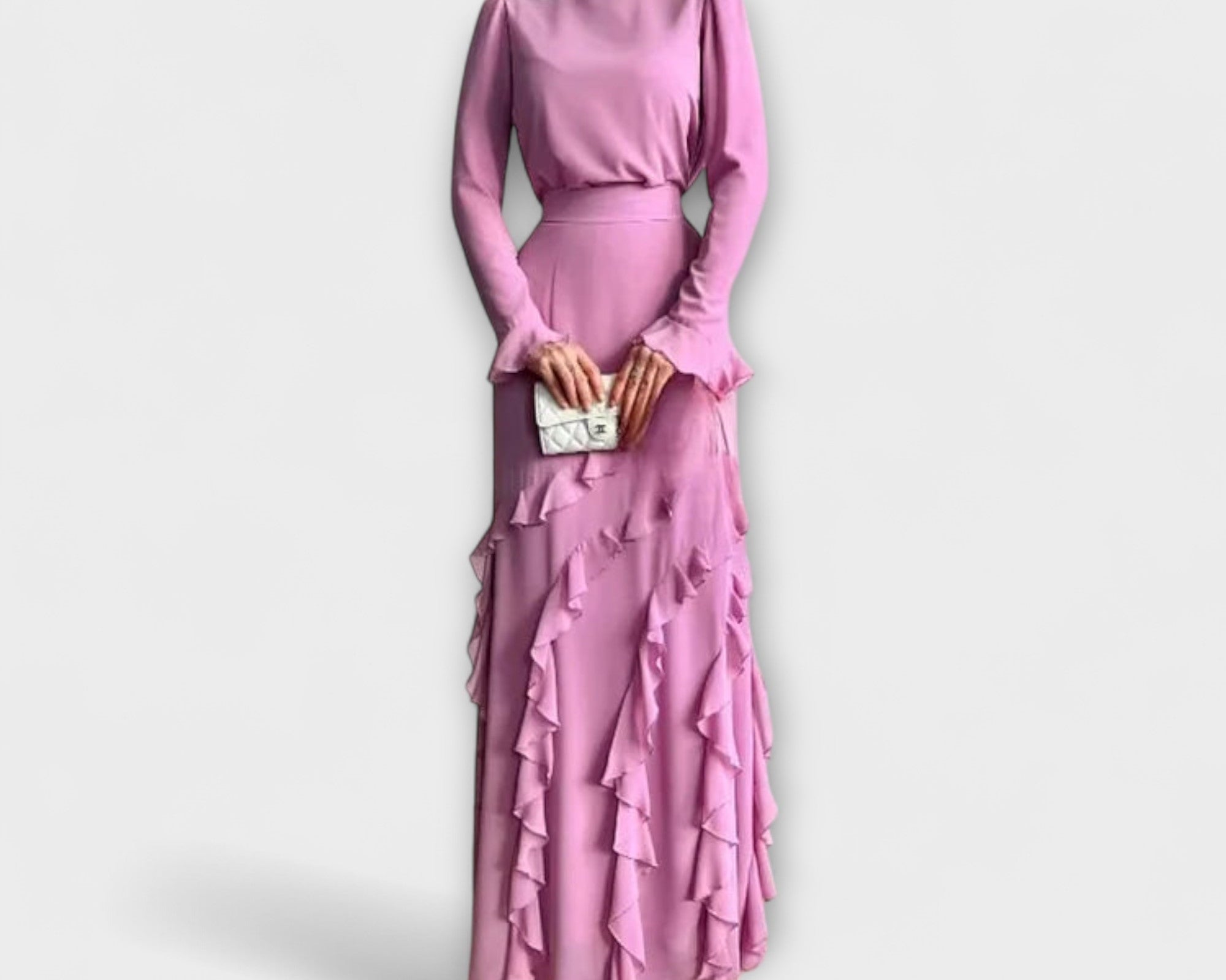 Fallon - Slim Fit Langkleid mit dreidimensionalen Rüschen