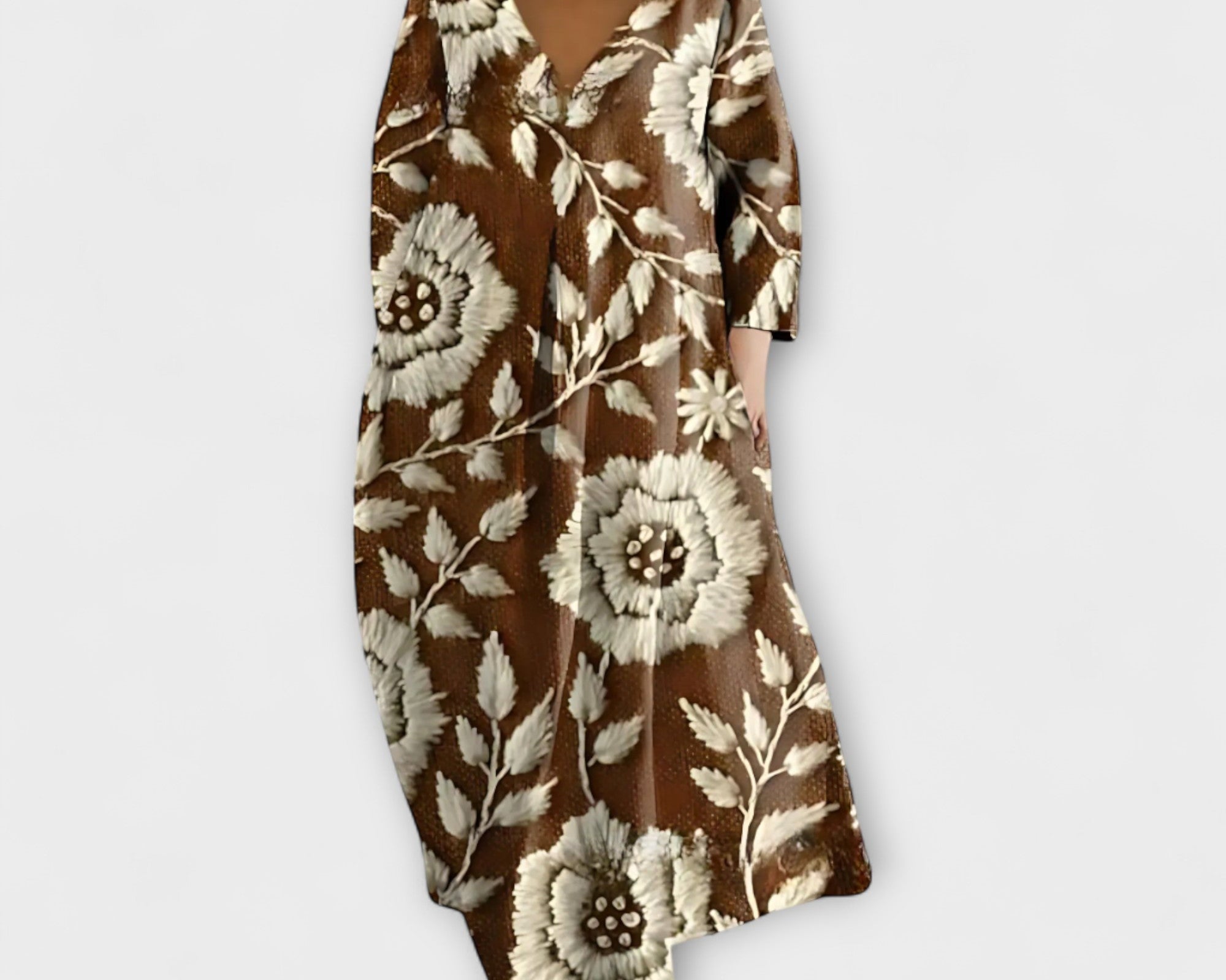 Fiona - Langes, farbenfrohes Kleid mit V-Ausschnitt