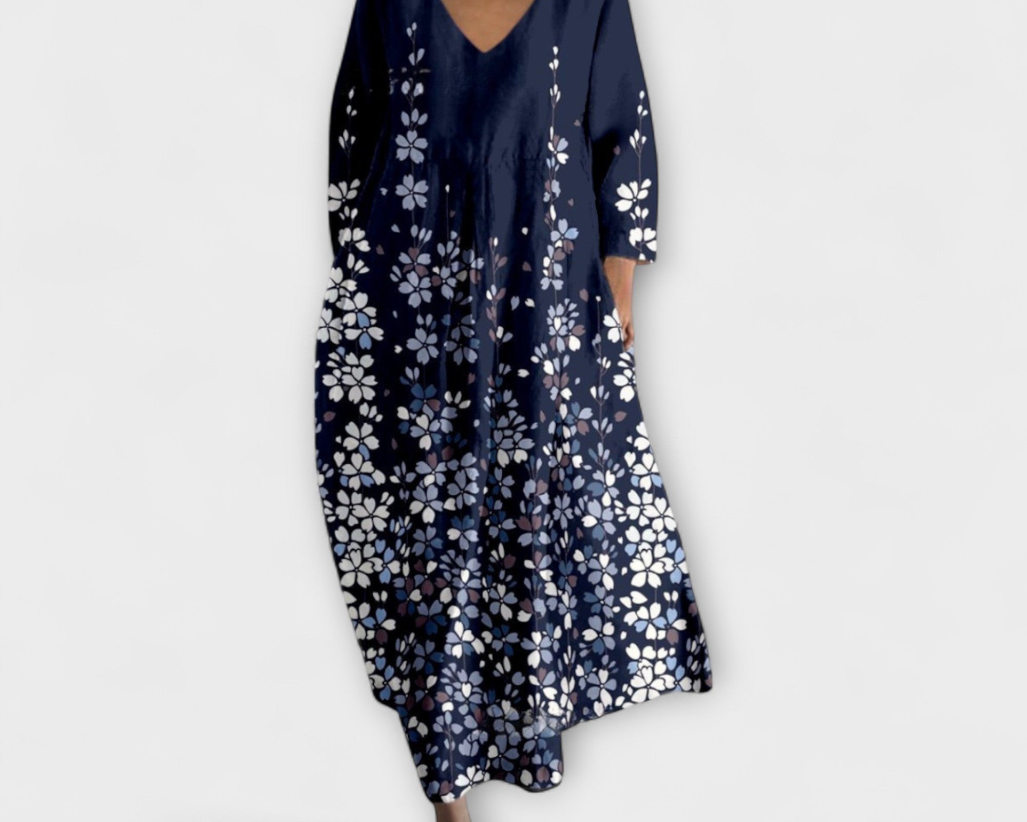 Fiona - Langes, farbenfrohes Kleid mit V-Ausschnitt
