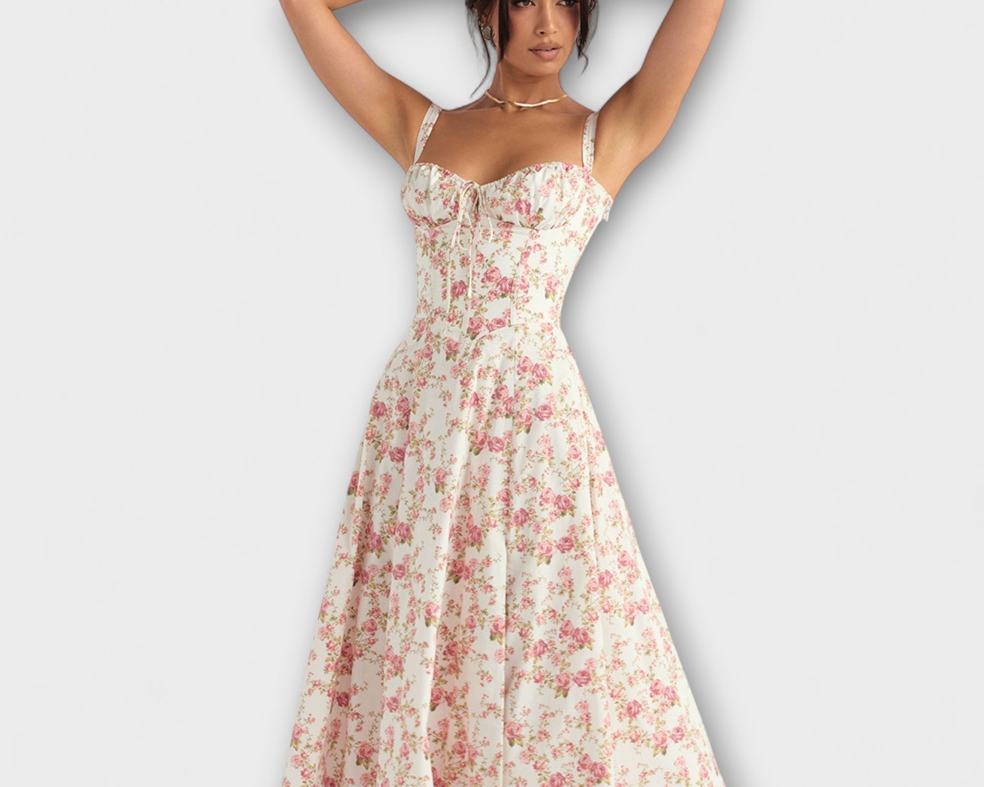 Zipporas - Taillierte Bustierkleid mit modernem Frühlingsblumenprint