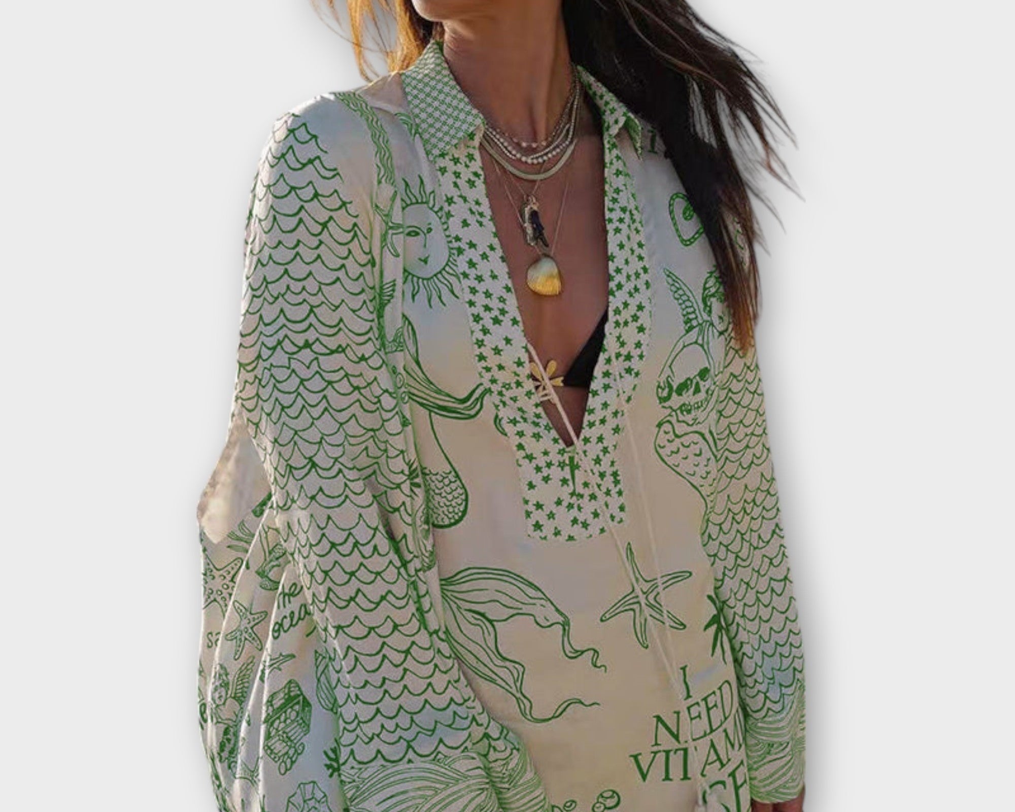 Liv - Wasser Satin Quasten Shirt und Shorts Set