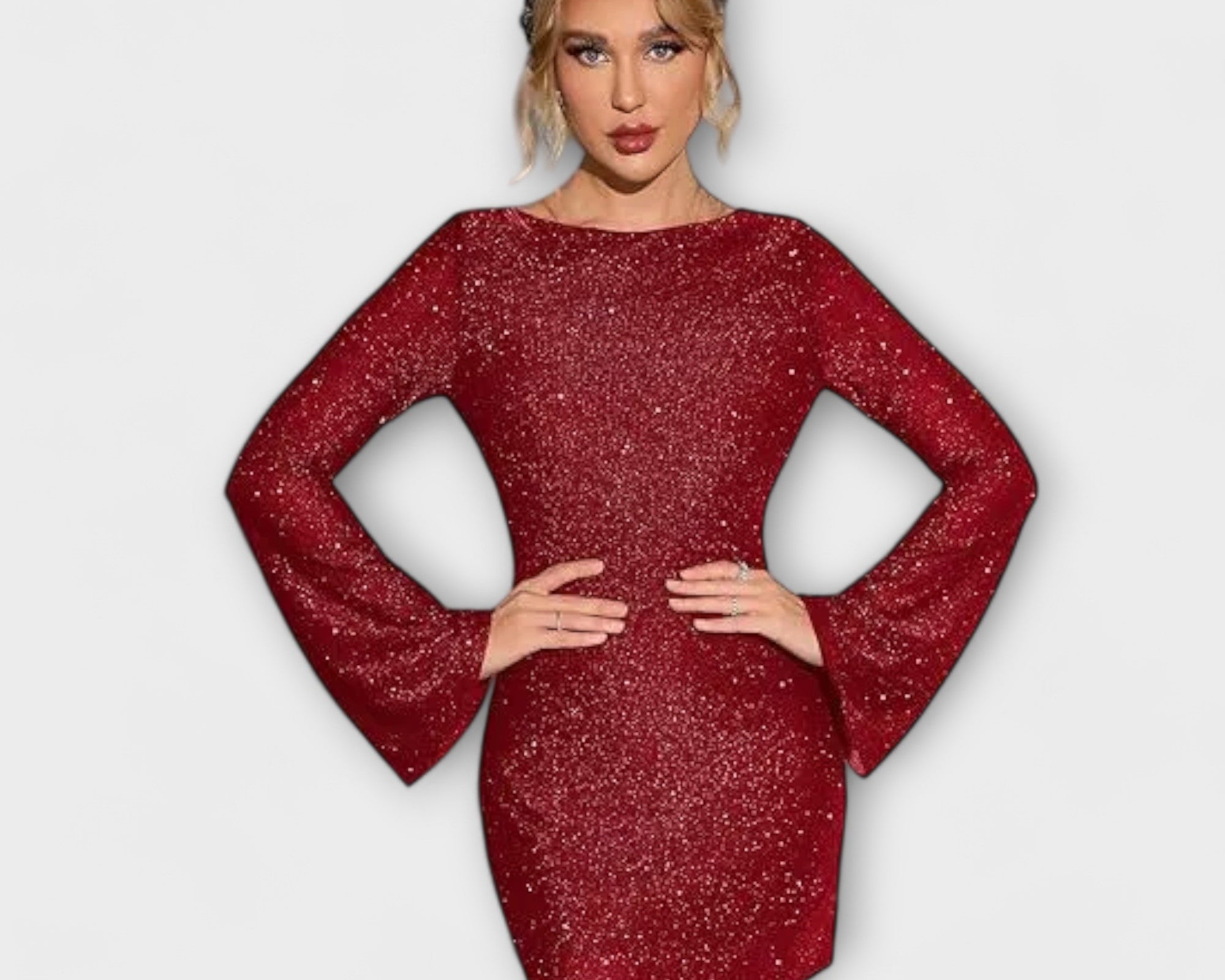 Rückenfreies kleid mit langen Ärmeln