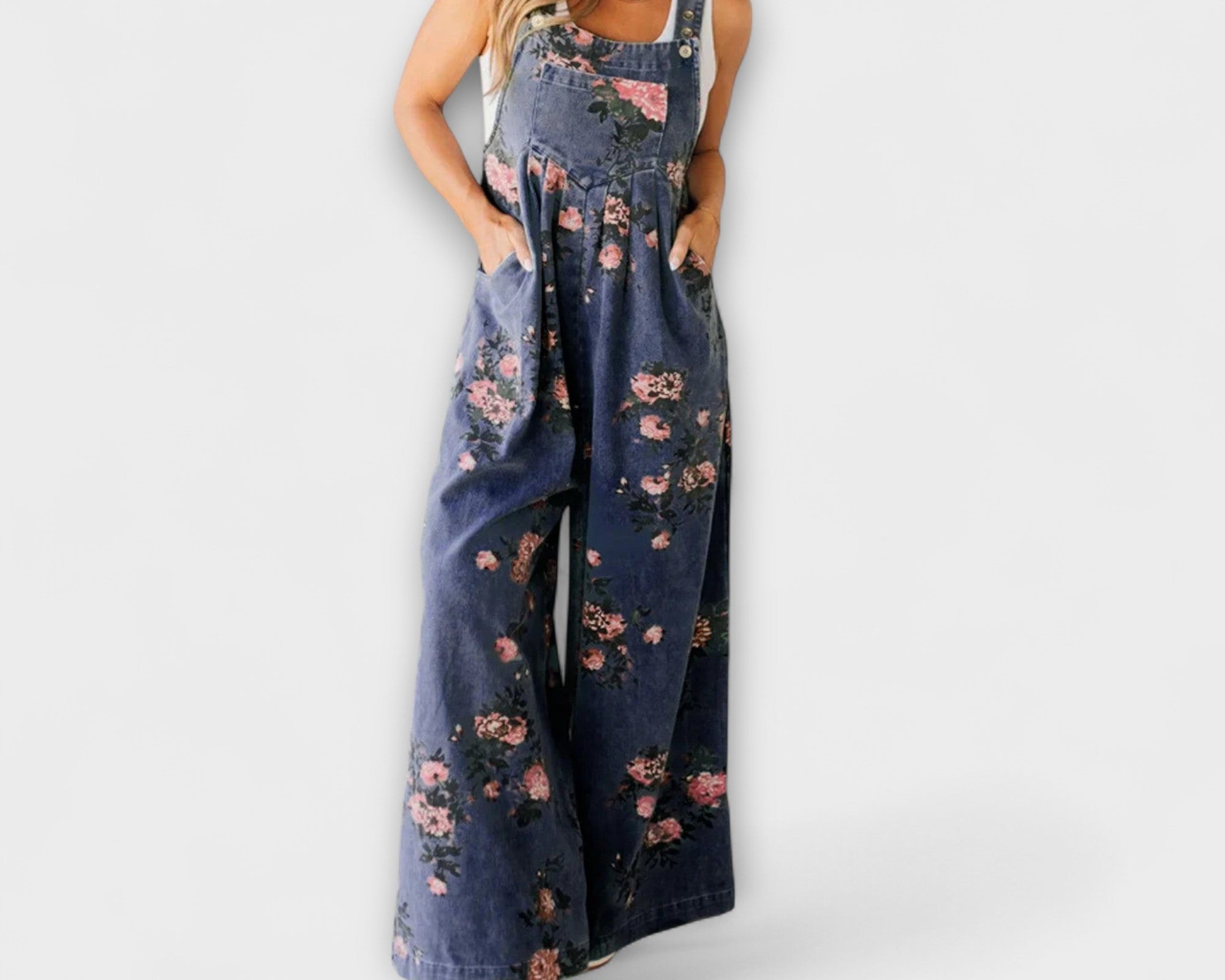 Bethany - Blumenmuster Weite Denim Latzhose