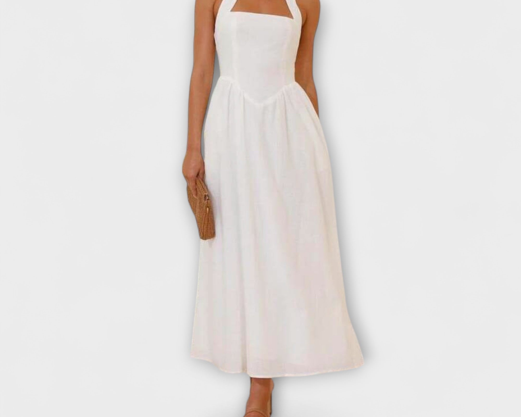 Lydia - Mid-Length Schwarzes Halterkleid mit Taillendetail