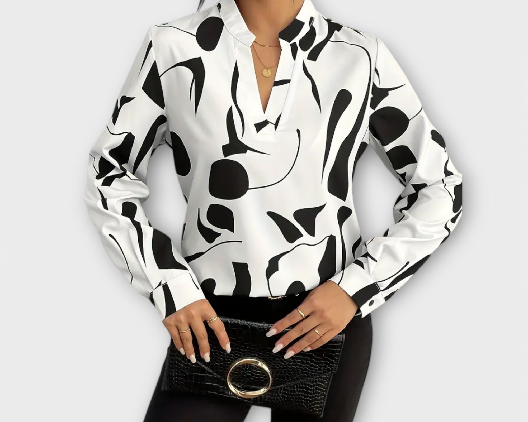 Edith - Elegante langärmelige Bluse mit spitzem Ausschnitt