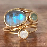 Vintage Eingelassener Blauer Mondsteinring