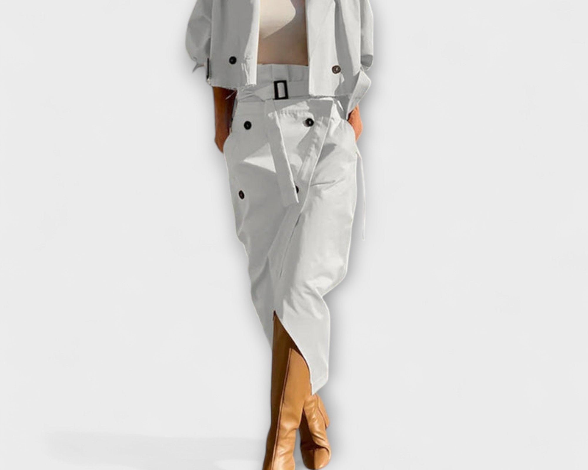 Lyra- Elegante Jacke Midi-Rock mit Taschen
