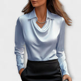 Meli - Glänzende Bluse mit gerafftem Kragen