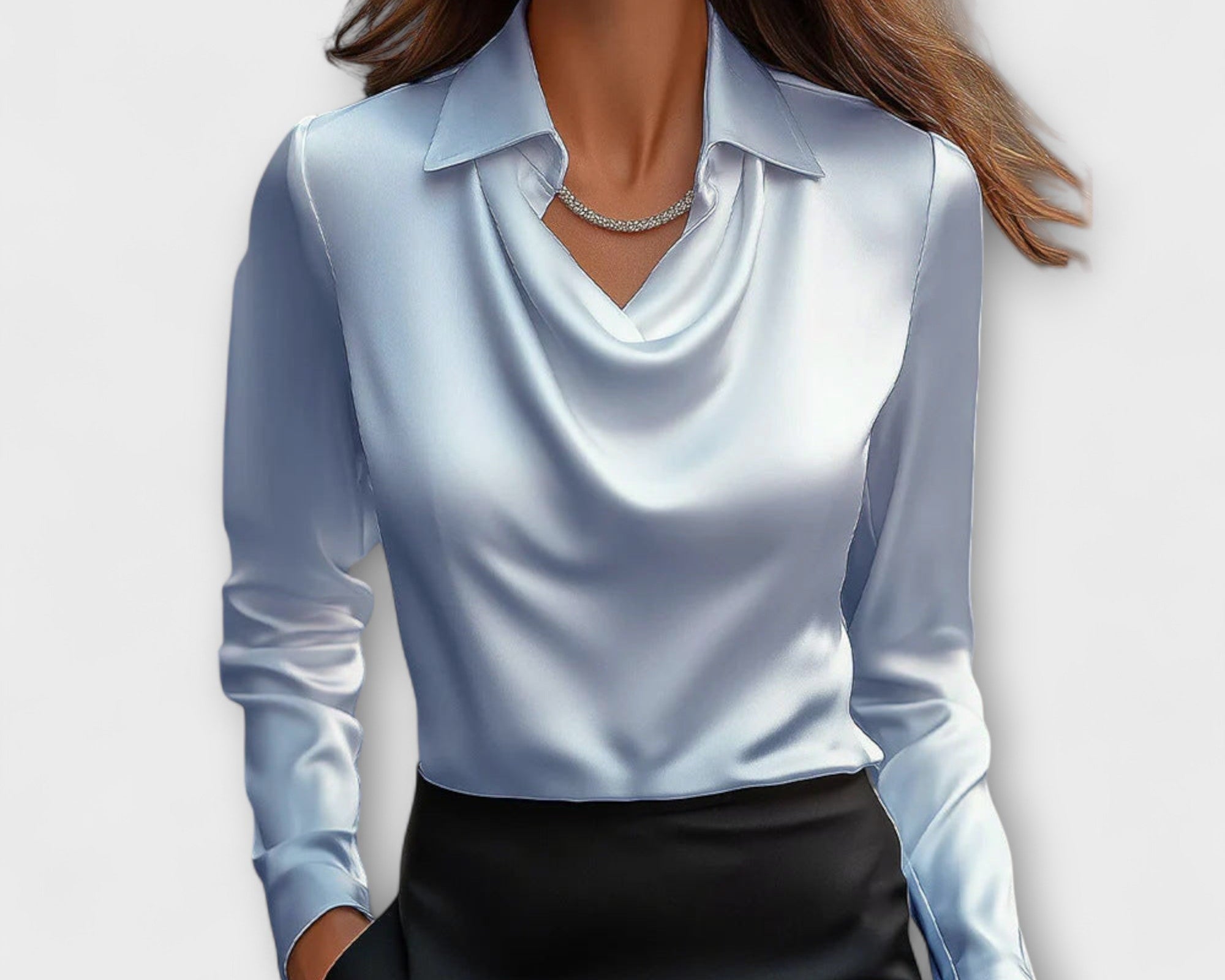 Meli - Glänzende Bluse mit gerafftem Kragen