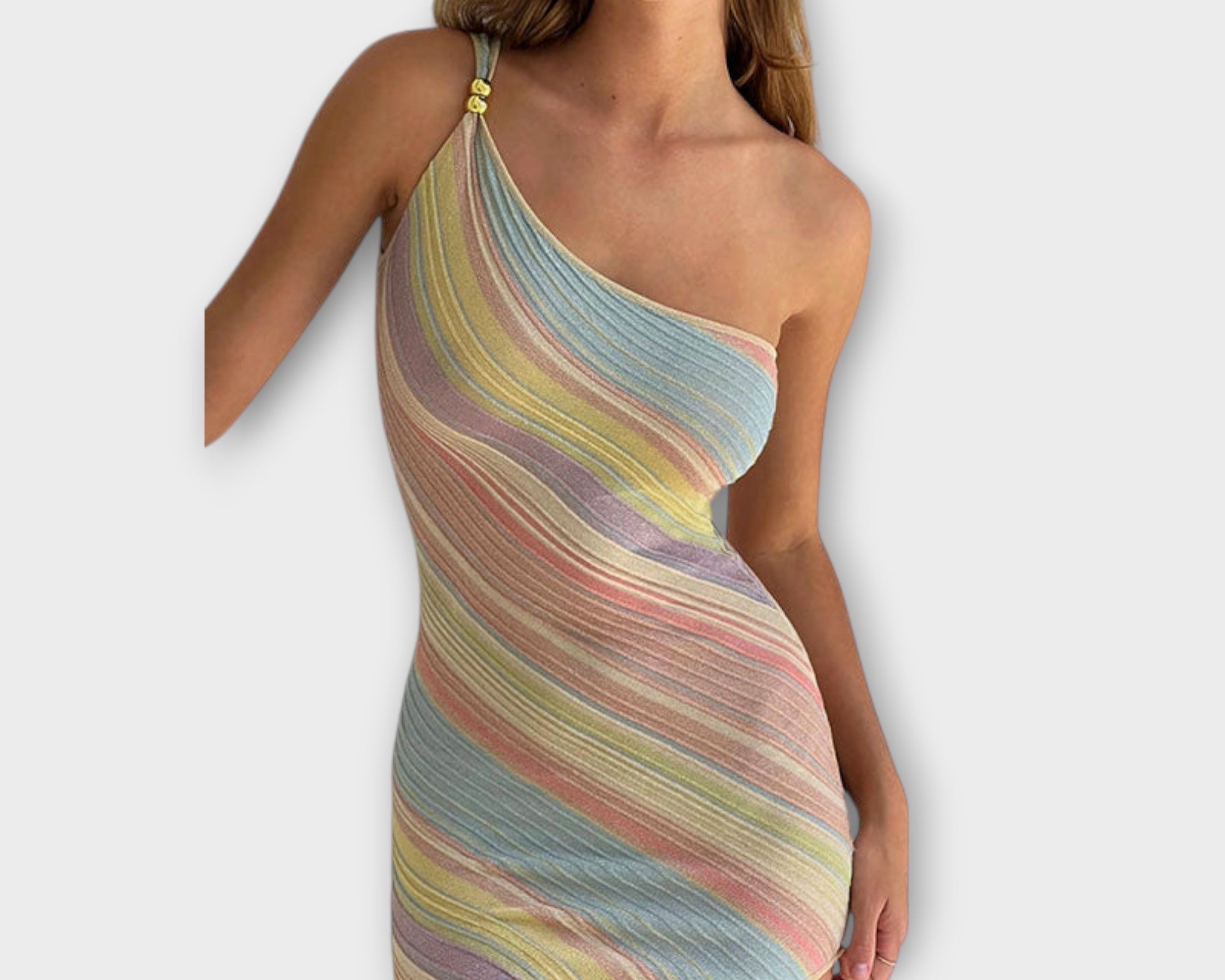 Kira - Trendy Ein-Schulter Strick Mini Kleid