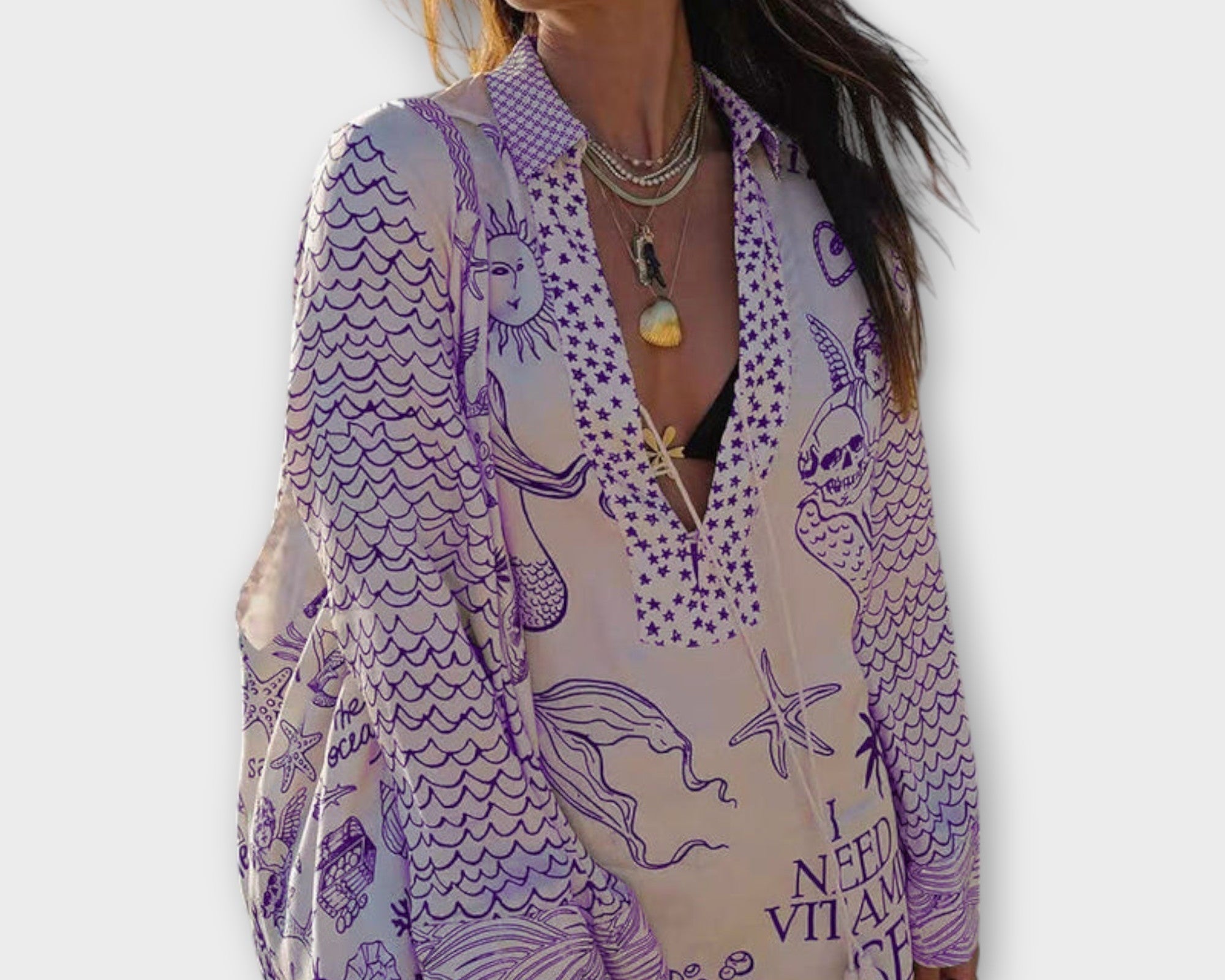 Liv - Wasser Satin Quasten Shirt und Shorts Set