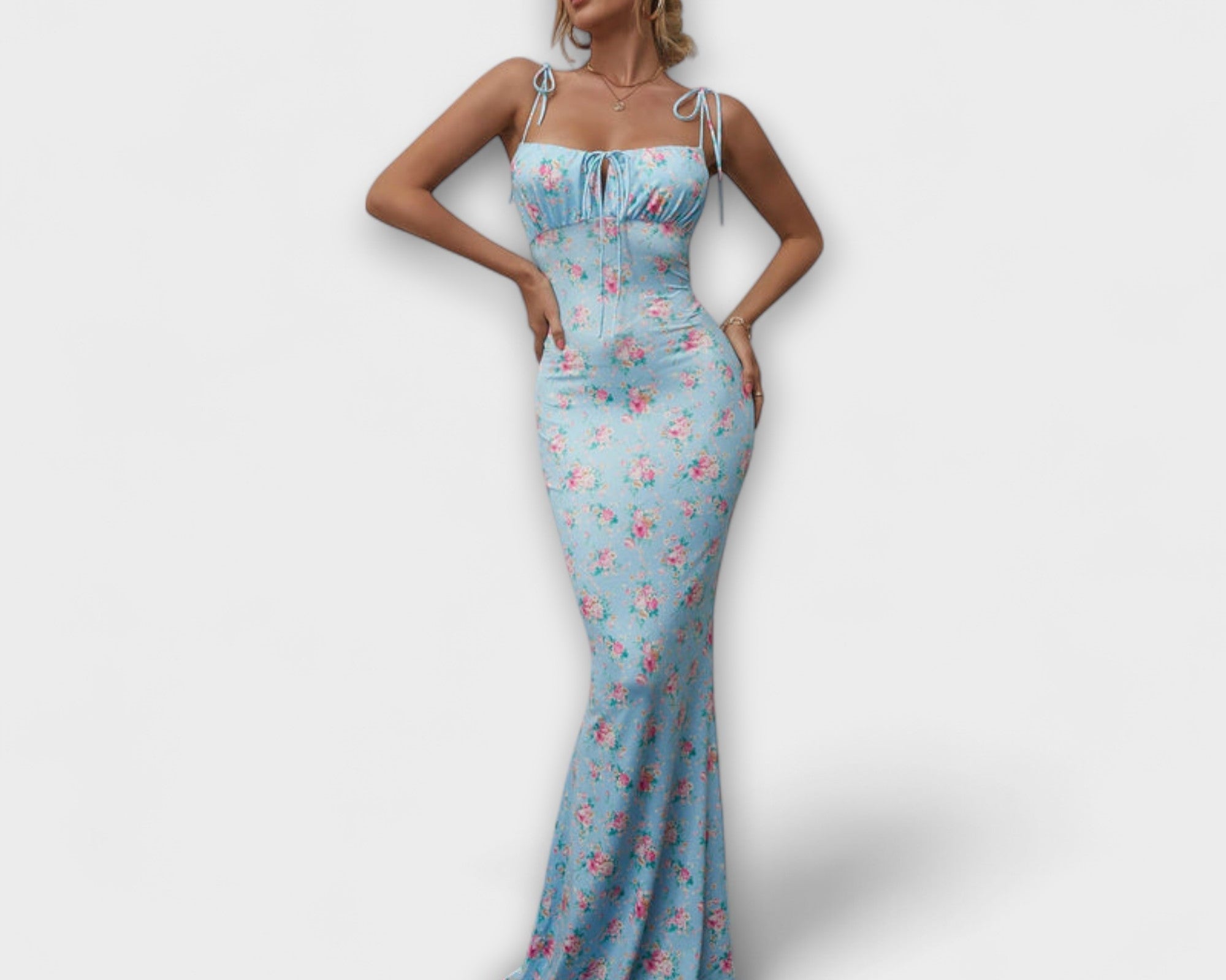 Thalia - Floral Print Prom Dress mit gebundenen Schulterträgern