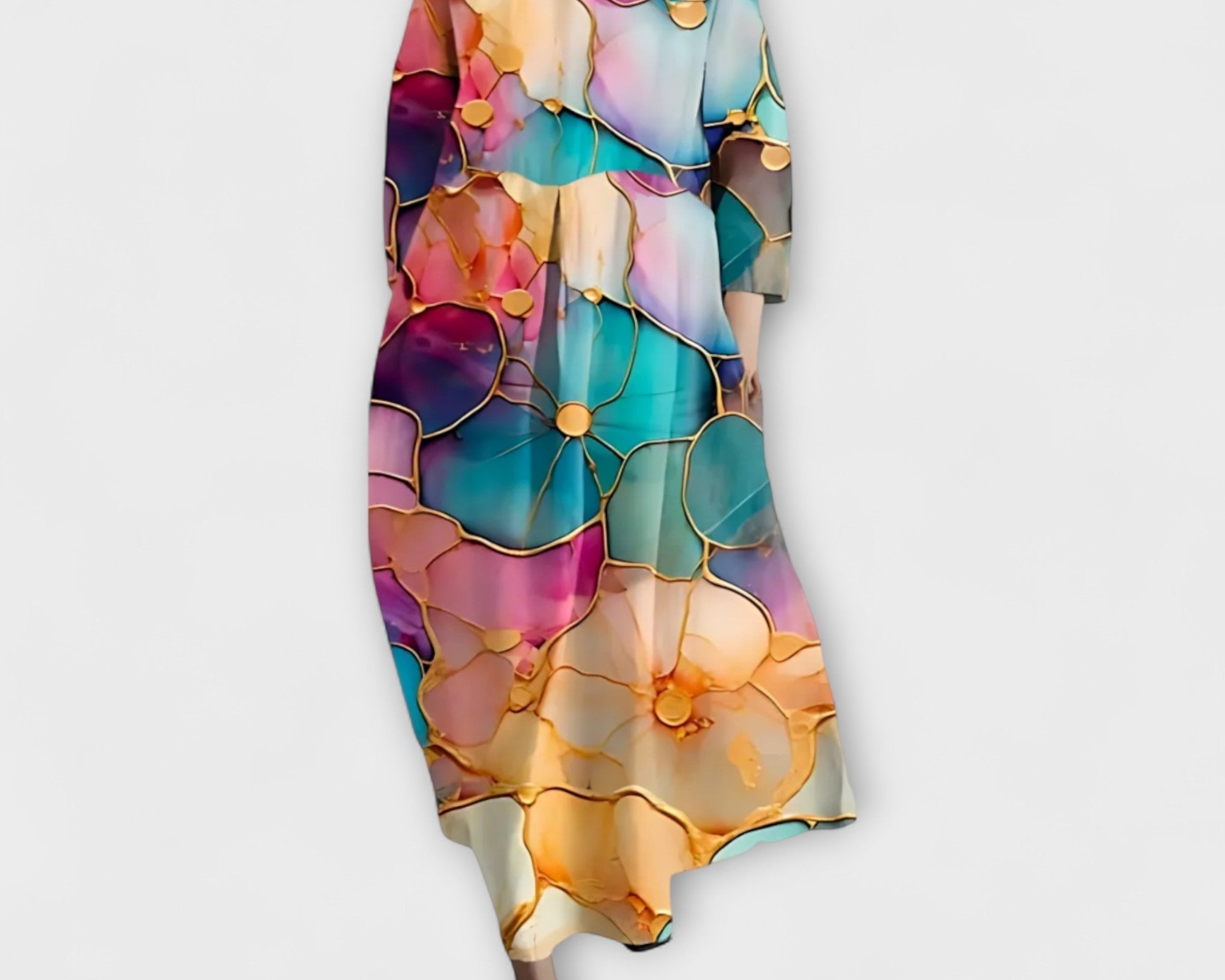 Fiona - Langes, farbenfrohes Kleid mit V-Ausschnitt