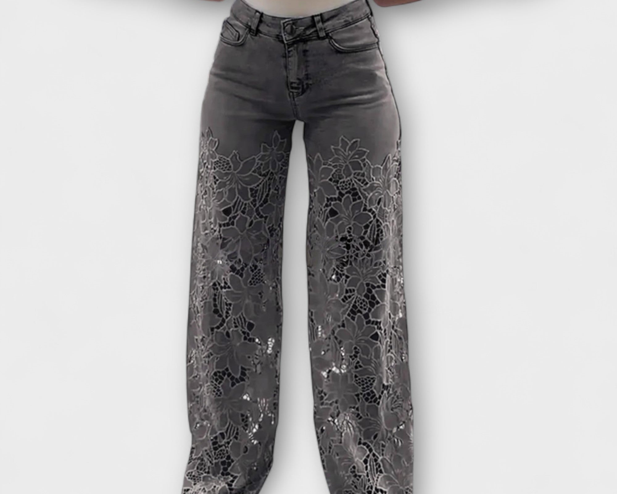 Trendige Spitzen-Patchwork-Jeans