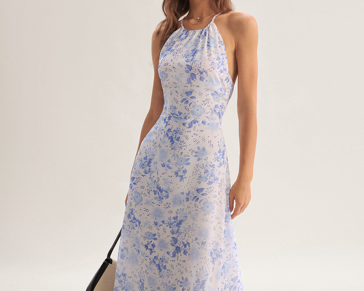 Clarice - Midi Kleid Blau Floral