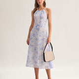 Clarice - Midi Kleid Blau Floral