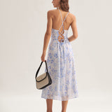 Clarice - Midi Kleid Blau Floral